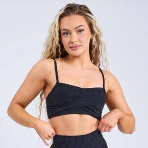 BUFFBUNNY Ivy Wrap Sports Bra [SMALL] Black Pinstripe